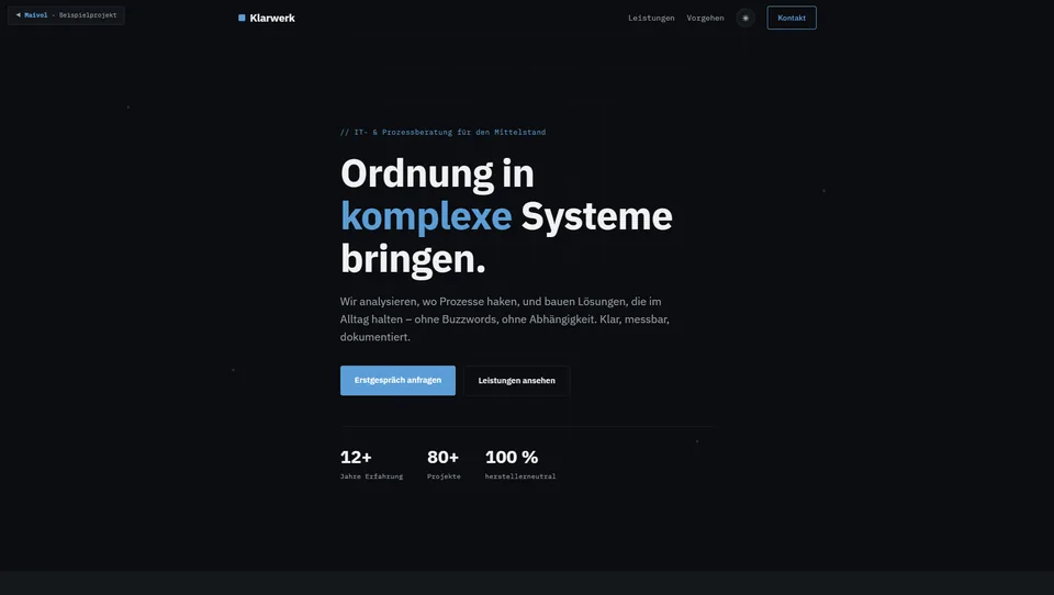 Klarwerk Website im Dunkelmodus
