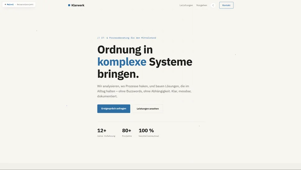 Klarwerk Website im Hellmodus
